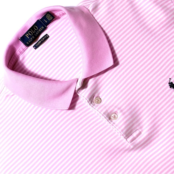 Polo Ralph Lauren Pink Striped Slim Fit Large Polo Shirt Great Condition - Picture 1 of 11